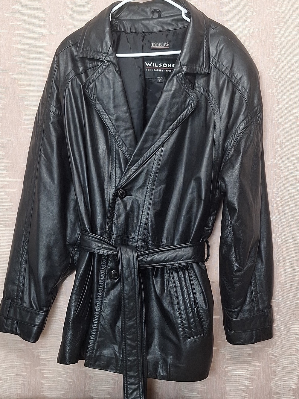 Wilson Black Leather Belted Men's Coat Size L